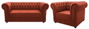 Kit Poltrona e Namoradeira Chesterfield Ana Suede Terracota - ADJ Decor