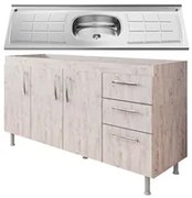 Balcão Gabinete Nathan com Pia Inox 160cm 3 Portas Rústico - Nathy Móv