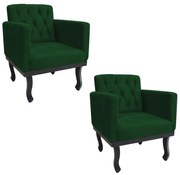 kit 02 Poltronas Classic Pés Luís XV Suede Verde - ADJ Decor