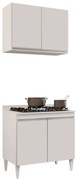 Kit Armário Aéreo e Balcão para Cooktop de Cozinha 02 Portas Diana 80 cm - D'Rossi - Branco