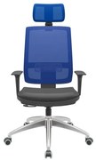 Cadeira Office Brizza Tela Azul Com Encosto Assento Vinil Preto RelaxPlax Base Aluminio 126cm - 63554 Sun House