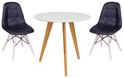 Conjunto Mesa Square Redonda 80cm Pés em Madeira Taeda + 2 Cadeiras Eiffel Botonê Preta