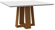 Mesa de Jantar Quadrada Tampo com Vidro Leka 135 cm Off White Base Ypê - D'Rossi