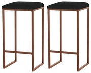 Kit 2 Banqueta Decorativa Billie Base Bronze Suede Preto G41 - Gran Belo