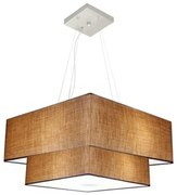 Lustre Pendente Duplo Quadrado Vivare Md-4066 Cúpula em Tecido 50x35cm Palha - Bivolt