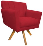 Poltrona Laura Base Giratória de Madeira Suede Vermelho - ADJ Decor