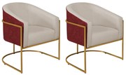 Kit 02 Poltronas Luiza Base de Ferro Dourado Factor Vermelho e Linho - ADJ Decor