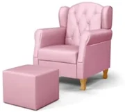 Poltrona de Amamentação Pés Madeira e Puff Lucy Z39  Sintético Rosa -