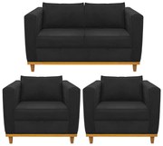 Kit Sofá 2 Lugares e 2 Poltronas Europa Suede Preto ADJ Decor