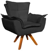 Poltrona Sala de Estar Giratória MM30 Opalla Suede D03 - D'Rossi - Preto