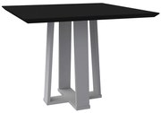 Mesa de Jantar Quadrada Tampo com Vidro Leka 100 cm Preto Base Off White - D'Rossi