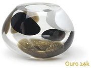 Vasinho Cromos 3 Branco, Fumê e Preto com Ouro Murano Cristais Cadoro