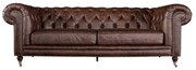 Sofá 3 Lugares Sala de Estar 235cm Chesterfield Duo Couro Tabaco G40 - Gran Belo