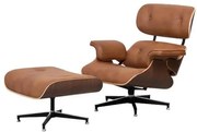 Poltrona Com Puff Charles Eames Couro Caramelo Base X Preta  - 68558 Sun House