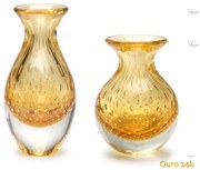 Par de Vasos Mini Tela Âmbar com Ouro Murano Cristais Cadoro