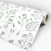 Papel de parede adesivo floral verde cinza e branco