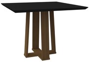 Mesa de Jantar Quadrada Tampo com Vidro Leka 100 cm Preto Base Imbuia - D'Rossi