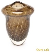 Vaso Oceano Mini 2 Tela Fumê com Ouro Murano Cristais Cadoro