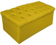 Recamier Baú Estofada Mel 90 cm Solteiro Com Capitonê  Suede Amarelo - ADJ Decor