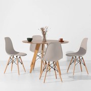Conjunto Mesa de Jantar Square Redonda  Freijó - 88cm + 4 Cadeiras Eiffel - Bege Acinzentado