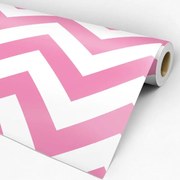 Papel de Parede Chevron Rosa e Branco 0.52m x 3.00m