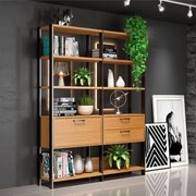 Estante para Livros  2 Gavetas 1 Porta Freijó/Preto Fosco 145 x 32 x 185 cm Dalla Costa E92