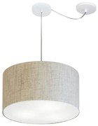 Lustre Pendente Cilíndrico Com Desvio De Centro Md-4163 Cúpula em Tecido 40x25cm Rustico Bege - Bivolt