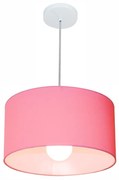 Lustre Pendente Cilíndrico Md-4146 Cúpula em Tecido 40x30cm Rosa Bebê - Bivolt