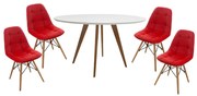 Conjunto Mesa Square Redonda Branco Fosco 88cm + 4 Cadeiras Eiffel Botonê - Vermelho