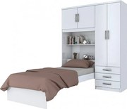 Guarda Roupa Cravo 4 Portas Com Cama Solteiro Embutida Branco