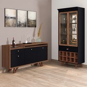 Conjunto Cristaleira e Buffet Aparador Decorativo Andorra/Noeli Preto/Nature G26 - Gran Belo