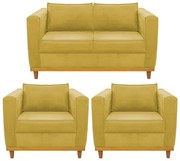 Kit Sofá 2 Lugares e 2 Poltronas Europa Suede Amarelo ADJ Decor