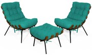 Kit 2 Poltronas Decorativa Costela Com Puff Costela Suede  Azul Tiffany