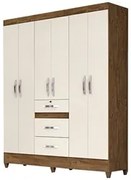 Guarda Roupa Casal Itatiba 6 Portas 3 Gavetas Castanho Wood/Baunilha -