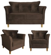 Kit Sofá Namoradeira + 2 Poltronas Ibis Decorativa Suede Marrom