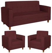 Kit Sofá 2 Lugares e 2 Poltronas Denver Suede Bordô - ADJ Decor