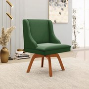 Cadeira Decorativa Sala de Jantar Base Giratória de Madeira Firenze Suede Verde Esmeralda/Natural G19 - Gran Belo