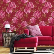 Papel de Parede Floral Linho Vermelho Rosa e Marrom 0.52m x 3.00m