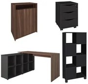 Conjunto Escritório Home Office 4 Peças Side A06 Ipê/Preto - Mpozenato