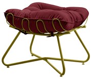 Puff Decorativo Sala de Estar Caim Base de Ferro Dourado Suede Bordo G41 - Gran Belo