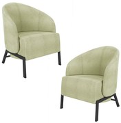 Kit 2 Poltronas Decorativa Sala de Estar Kenya Pés em Ferro Bouclê Preto/Verde G33 - Gran Belo