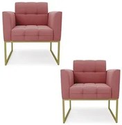 Poltrona Base Industrial Dourado Kit 2 Ana Suede Rosê - Ibiza