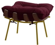 Puff Decorativo Sala de Estar Abel Base de Madeira Dourada Suede Bordô G41 - Gran Belo