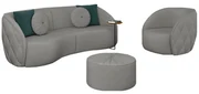 Conjunto Decorativo Sofá 240cm e Poltrona Clarke com Puff Round Veludo Cinza Claro G45 - Gran Belo