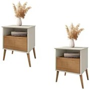 Mesa de Cabeceira Kit 2 45cm 1 Gaveta Caribe B02 Off White/Naturalle -