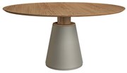 Mesa de Jantar Maryllin Redonda Tampo Acabamento Laminado Base Pintura Laca com Detalhe Madeira