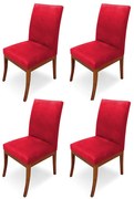 Conjunto 4 Cadeiras Raquel para Sala de Jantar Base de Eucalipto Suede Vermelho