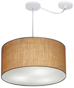 Lustre Pendente Cilíndrico Com Desvio Md-4236 Cúpula em Tecido 45x25cm Palha - Bivolt