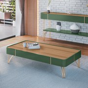 Mesa de Centro Decorativa Rennes MDP/MDF Pés de Aço Verde Pistache/Freijó G26 - Gran Belo