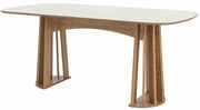 Mesa de Jantar Santorini Tampo Off White Brilho Pes Ripados Freijo 180cm - 67981 Sun House